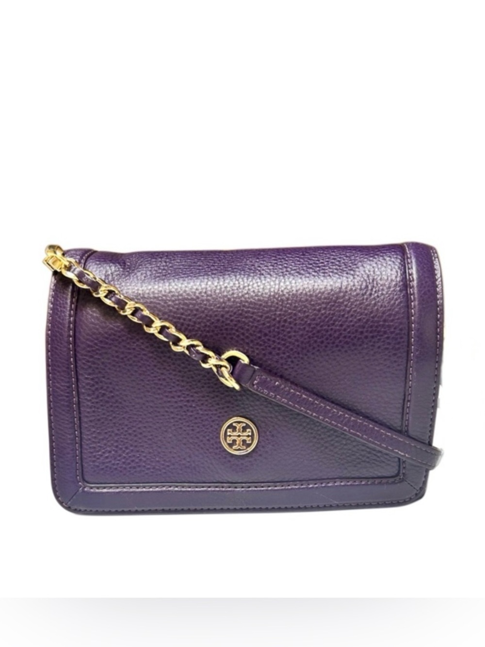 TORY BURCH Purple Iris Landon Pebbled Leather Crossbody Bag. Like New!